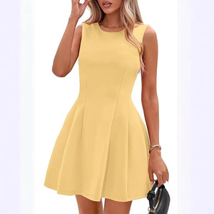 Vestido Midi Plisado sin Mangas para Mujer, Color Sólido, Tejido, Ajustado, Cintura Ajustada, Cuello en <span class=keywords><strong>U</strong></span>, Elegante, para Fiesta, 2026 - Product Image 6