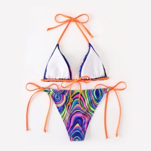 Traje de Baño de Verano Personalizado Popular para Mujer, Bikini Triangular con Estampado Colorido de Alta Calidad, Sujetador Push-up y Braguita de Baño - Product Image 2