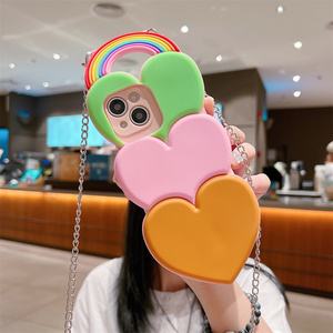 Ốp điện thoại hình trái tim nhiều màu sắc xếp chồng kiểu <span class=keywords><strong>Kawaii</strong></span> cầu vồng cho Samsung Galaxy S26 Ultra S25 S23 A57 A56 kèm dây đeo chéo, bảo vệ toàn diện - Product Image 5