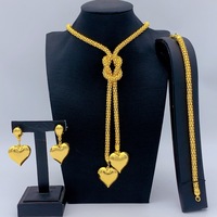 Parure de bijoux plaqué or 24 carats pour mariée, style Dubaï, avec collier long cœur, boucles d'oreilles, bague et bracelet, idéale pour banquets et fêtes, inspirée du Vietnam et de l'Inde