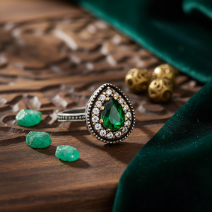 925 Silver Ottoman Design Wholesale Handcrafted Authentic Silver <b>Ring</b> Turkish Handmade Emerald Stone - Product Image 3
