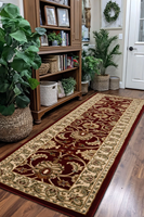 Washable Faux Sheepskin Low Pile Waterproof Runner Rug Vintage Oriental Floral Hallway Anti-Slip Backing Decorative Area Rug