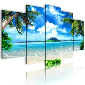 5 high-definition combination posters modern painting ocean waves sunset beach sea view living room home decoration 2021