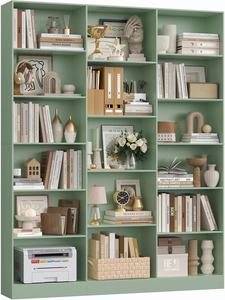 Estantería Alta y Ancha de 188 <span class=keywords><strong>cm</strong></span>, Directo de Fábrica BSCI, Librería con 17 Compartimentos, <span class=keywords><strong>Estante</strong></span> de Almacenamiento Vertical Verde para Sala de Estar, Oficina, Estudio - Product Image 1