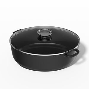 Olla para asar ovalada de aluminio fundido a presión compatible con inducción, tapa de acero inoxidable de vidrio para tostado antiadherente anodizado duro - Product Image 6