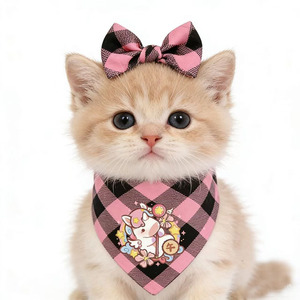 Pet Triangle Bib Checkered Pink Green <b>Red</b> Blue Single Layer For Cats Dogs All Seasons Neck Warmer - Product Image 1