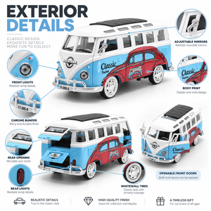 Modèle de voiture miniature rétro classique <span class=keywords><strong>T1</strong></span> à l'échelle 1:24, avec portes ouvrables, son et lumière, style fourgon vintage - Product Image 4
