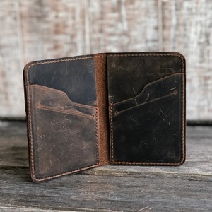 High Quality Crazy Horse Vintage Simple Slim Bifold Business Card Holder Genuine Leather Wallet - Product Image 5