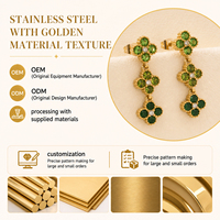 Anting Bunga Mewah Ringan Trendi Laris Manis Kristal Multiwarna Semanggi Perhiasan Baja Tahan Karat Lapis Emas 18K Pvd
