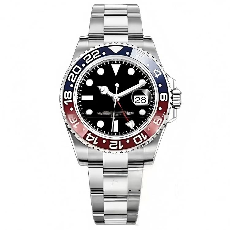 Ghiera Blu-Rossa - Quadrante Nero - Cinturino in Acciaio Inox