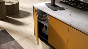 Mobili da <span class=keywords><strong>cucina</strong></span> modulari privi di corrosione Design libero moderni armadi da <span class=keywords><strong>cucina</strong></span> color crema in <span class=keywords><strong>legno</strong></span> isola con frontali di porte di accento giallo - Product Image 5