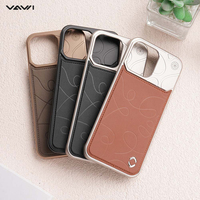 VAWI V-A02 Design Exclusif Lignes Artistiques pour iPhone 16 Pro Max Étui de Téléphone Magnétique en Métal Aromathérapie pour iPhone 13~17 Étui en Cuir