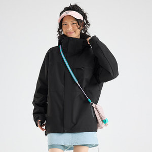 Veste 3-en-1 imperméable et coupe-vent pour femme avec doublure polaire, manteau de travail d'hiver, couleur unie contrastée - Product Image 1