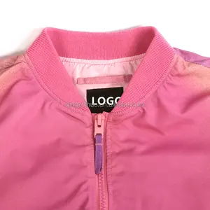 Wholesale Hot Selling Fashion Silk Satin Gradient Pink Skew Pocket Varsity Quilted Jackets Custom Color Logo Mens Bomber Jacket