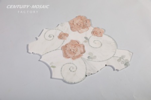 กระเบื้องโมเสคหินอ่อนสีขาวลายดอกคามิลเลียสีชมพูแบบ 3 มิติ สำหรับห้องน้ำ ห้องครัว ผนังตกแต่งวิลล่า โรงแรม - Product Image 3