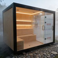 Moderna sauna eléctrica de madera maciza de cedro rojo y hemlock para exteriores, con vapor seco y húmedo, para 2-4 personas, control por computadora, vidrio templado