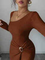 Robe longue en tricot texturé à col irrégulier, couleur unie, nouvelle collection automne-hiver pour femmes
