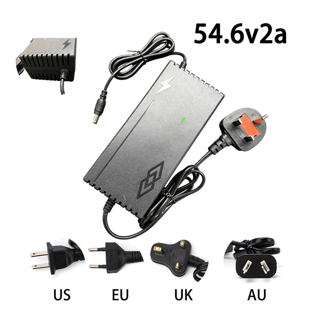 54.6V 2A Lithium Battery Charger for Electric Scooter E-Bike Balance Hoverboard Smart LED Indicator with Cooling Fan