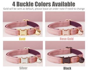 Ensemble collier et laisse personnalisés pour chat en velours rose poudré avec nœud papillon, étiquette nominative gravée sur mesure pour chaton ou chiot, clochette dorée offerte, pour petit chien femelle - Product Image 6