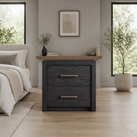Table de chevet en chêne noir anthracite, table de chevet moderne à 2 tiroirs, armoire de style Arhaus architectural pour villa de luxe