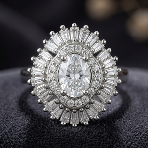 Bague de cocktail ovale classique LY SCR171, sertie pavé, en laiton plaqué rhodium, unisexe, pour mariage et usage quotidien, bijou glamour - Product Image 6