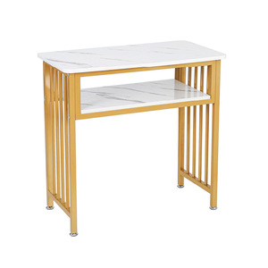 Table de salon de manucure avec plateau en marbre, double couche, design minimaliste blanc, facile à nettoyer - Product Image 3