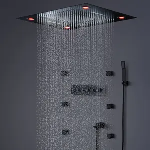 Luxury Bathroom Smart Shower Panel 600*600 Mm Stainless Steel LED Music 4 Outlet Shower Valve Head Faucet Set