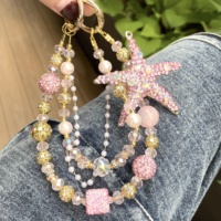 Cadena de lujo con cuentas y diamantes de imitación en forma de estrella para teléfono móvil, llavero metálico para coche, colgante para teléfono móvil, cadena para bolso, personalizable