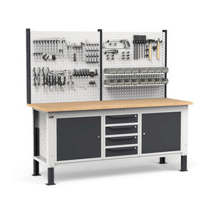 Établi réglable Fami WORK2035, 200cm, plateau en bois, 4 tiroirs, 2 armoires et mur perforé - Product Image 1