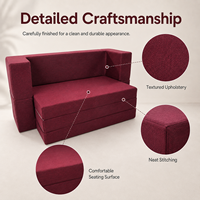 Canapé-lit pliable 2 places, tissu texturé, coussin compressible à zip, chaise longue en mousse compacte pour petits appartement