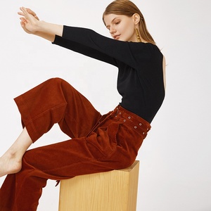 <span class=keywords><strong>Pantaloni</strong></span> invernali <span class=keywords><strong>donna</strong></span> a gamba larga <span class=keywords><strong>bordeaux</strong></span> <span class=keywords><strong>pantaloni</strong></span> larghi in velluto a coste con doppia cintura - Product Image 4
