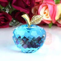 Presse-papier en cristal bleu facetté en forme de pomme, artisanat décoratif en verre, figurines de fruits en forme de pomme, centre de table pour mariage, décoration de bureau à domicile, CPW-05C