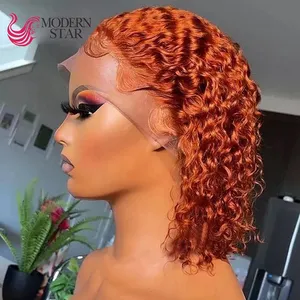 Ginger Orange Curly Short Bob Human Hair Lace Wigs,13x6 HD Lace Front Human Hair Wig Glueless Pre Plucked With Baby Hair