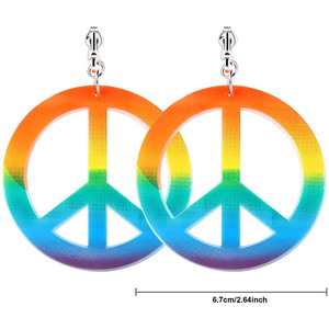 Ensemble collier et boucles d'oreilles Hippie Rose avec Lunettes, Signe de la Paix Arc-en-ciel et Couronne de Tournesols, Accessoires de Fête et de Déguisement - Product Image 4
