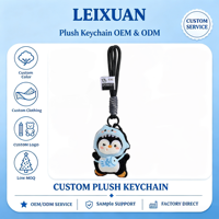 Porte-clés en peluche pingouin doux et moelleux, poupée en peluche, ornement de poisson avec coiffe de requin, sangle en corde tressée noire pour sac fourre-tout, vente en gros