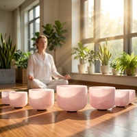 Jinfang Ensemble de 7 bols chantants en cristal de quartz rose givré de haute pureté 432 Hz, de 6 à 12 pouces, pour la méditation sonore et les bains sonores