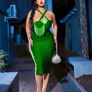 Nuevo Vestido de Fiesta Bodycon de Moda Africana para Verano, sin Tirantes, de Seda Láctea y Gasa, con Falda y Borlas Colgantes, Estampado Antiestático - Product Image 5