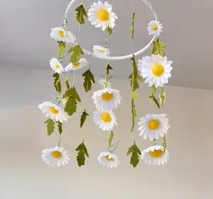 Lustre de feltro com flores para decoração, candelabro de feltro com flores frescas e móveis, feito à mão, macio, de feltro