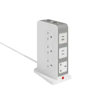 OSWELL UK Torre de alimentación de enchufe fusionado 10 vías AC Outlets 4USB puertos enchufe de extensión Vertical con interruptor de dispositivos de protección contra sobretensiones