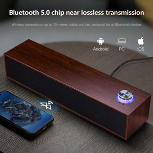 Loa bluetooth có dây thời trang với loa siêu trầm, thiết kế bằng gỗ dài, thích hợp cho âm nhạc máy tính và chơi game, Soundbar để bàn. - Product Image 2
