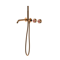 Robinet de baignoire en laiton brossé or rose sur mesure pour entrepreneur, mitigeur mural quatre trous pour salles de bain d'hôtels de luxe