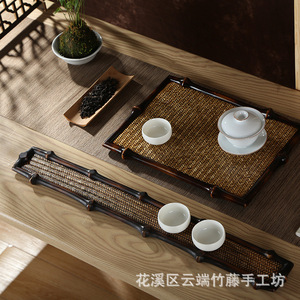 Bamboo Woven <b>Tea</b> <b>Tray</b> 60cm Lacquered Frame Dry Brewing Storage Coaster Long Cup Holder - Product Image 5