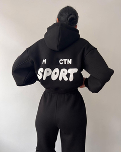 Completo Invernale da <span class=keywords><strong>Donna</strong></span>: Felpa con Cappuccio e <span class=keywords><strong>Pantaloni</strong></span> della <span class=keywords><strong>Tuta</strong></span>, Due Pezzi, Spalle Cadenti, Vestibilità Ampia, in Pile Pesante di Cotone con Stampa Serigrafica - Product Image 2