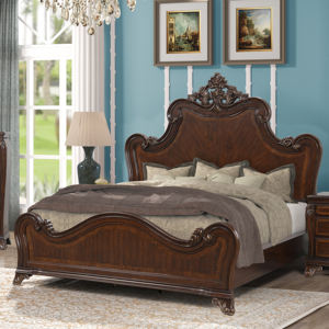 Luxury Dark Brown Ornate Bedroom Furniture Set - Carved Panel Bed <b>Dresser</b> with <b>Mirror</b> Nightstand Bedroom Storage Furniture - Product Image 1