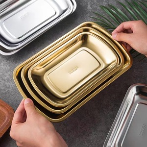 Stainless Steel Rectangular Serving Tray 304 Food Grade Hotel Coffee Tea Dish Gold Silver Color Shallow Plate - Product Image 3