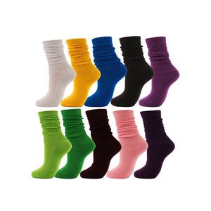 Good Quality Women's Knee High Breathable Autumn Sleep Ruffle Scrunch Terry Cotton Loose Slouch <b>Socks</b> with Cuff Detail - Product Image 1