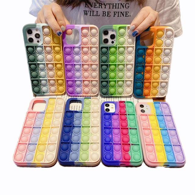 Finger-Press Mood Relief Rainbow for It Fidget Silicone Phone Case with 360 Protection and Camera Protector for 15