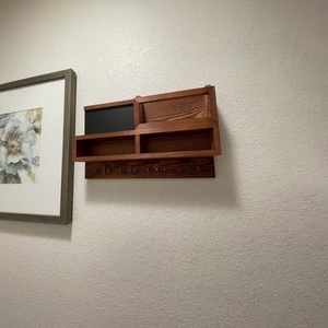 Organisateur de clés <span class=keywords><strong>en</strong></span> bois avec <span class=keywords><strong>tableau</strong></span> noir, crochets doubles, étagère murale <span class=keywords><strong>pour</strong></span> entrée, rangement, décoration de bureau à domicile - Product Image 5