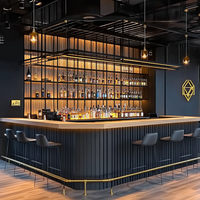 Comptoir de bar moderne en bois massif noir pour bar à domicile, salon, hôtel et restaurant - Facile à nettoyer et écologique