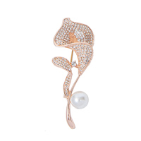 Broches Fleur Tulipe en Plaqué Or avec Zirconiums Cubiques et Perles, Accessoires Épingles Broches Fleur en Cristal Strass